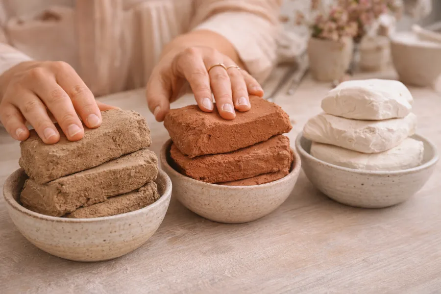Différents types d'argile pour poterie : grès, faïence, porcelaine